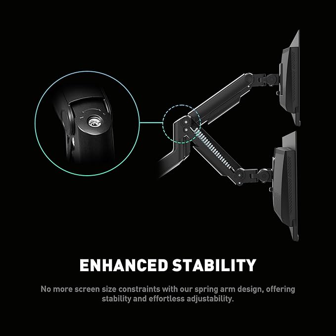 MSI MAG MT201D - Premium Heavy Duty Dual Monitor Stand Arms, 17-45" Support, VESA Compatible, Adjustable Spring Mount, 44 lbs per Screen, Clamp & Grommet, Quick Release Plate - Black