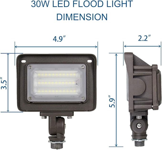 Dakason 30W LED Flood Light Outdoor, Dusk-to-Dawn Photocell 180° Adjustable Knuckle, 3600LM 5000K Replaces 100W HPS/MH, IP65 Waterproof Outdoor Security Lighting Fixture ETL Listed, 2 Pack