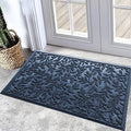 Bulijojo Sturdy Front Entrance Doormats,Durable Heavy Duty Welcome Mat,Thick Absorbent Natural Rubber Non Slip Mat,Easy Clean Entryway Mat Leaves Blue 23"x35" by ShowYourStyle