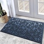 Bulijojo Sturdy Front Entrance Doormats,Durable Heavy Duty Welcome Mat,Thick Absorbent Natural Rubber Non Slip Mat,Easy Clean Entryway Mat Leaves Blue 23"x35" by ShowYourStyle