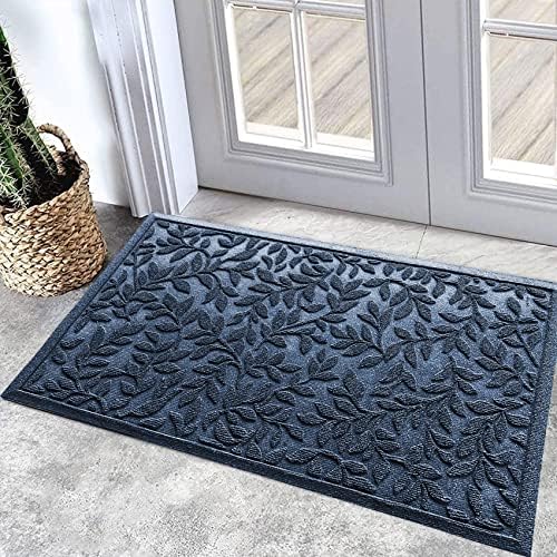 Bulijojo Sturdy Front Entrance Doormats,Durable Heavy Duty Welcome Mat,Thick Absorbent Natural Rubber Non Slip Mat,Easy Clean Entryway Mat Leaves Blue 23"x35" by ShowYourStyle