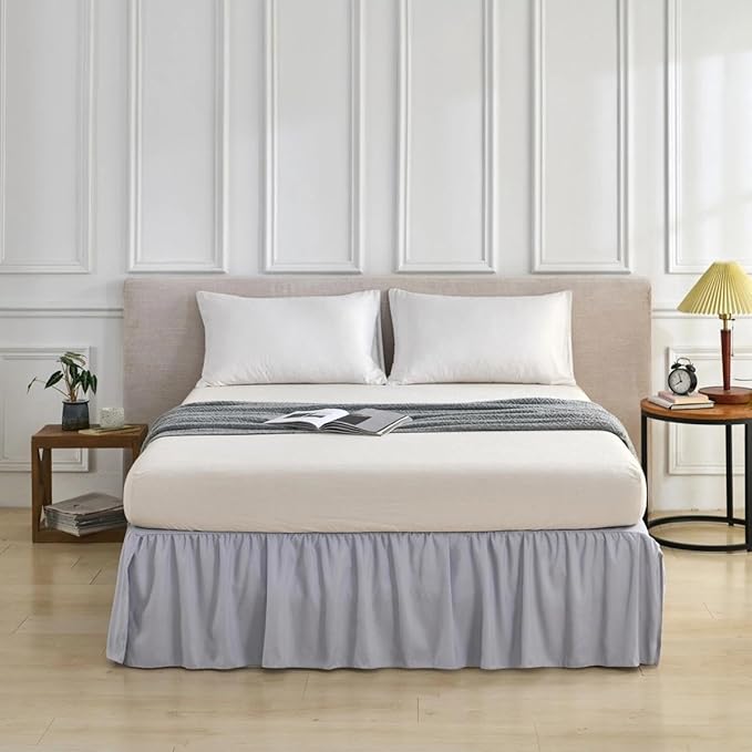 Bed Skirt Queen Size Ruffled Bed Skirt with Split Corners, Queen Bed Skirts 16 Inch Drop with Platform, 16'' Queen, Silver Gray