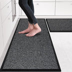 eqivei Kitchen Rugs Non Skid Washable Set of 2 PCS, Absorbent Runner Rugs for Kitchen, Farmhouse Weave Floor Mats in Front of Sink, 17.3"x 47"+17.3"x 29" (Inky) by Eqivei