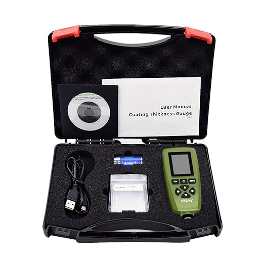 Mil Thickness Gauge, Coating Thickness Gauges, ERAY Paint Depth Gauge Meter with Backlight LCD Display for Car Automotive, Limit Alarm/Data Storage/Export Data/PC Software Analysis (Green)