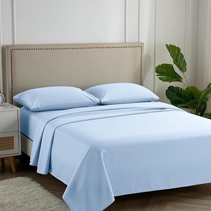 Carressa Linen California King Egyptian Cotton Sheet Sets - 600 Thread Count Cal King Cotton Sheet Set (4 PC, Sky Blue), Extra Soft, Cooling, 16" Deep Pocket Sateen Weave Luxury Hotel Bed Sheets Set