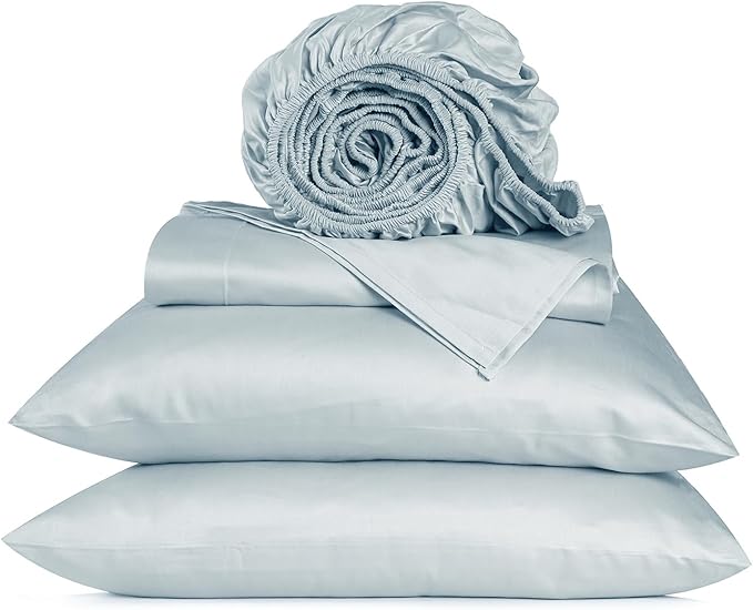 URBANHUT 800 Thread Count 100% Cotton California King Size Sheets, Luxury 4 Piece Cal King Bedsheets, Hotel Sheets Sateen Finish - Better Than Egyptian, 16" Elasticized Deep Pocket - Light Blue