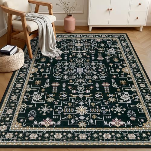 5x7 Area Rugs Living Room: Washable Vintage Rug for Bedroom Black - Image 3