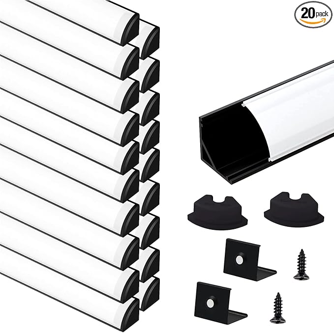 VST 20pack 3.3ft LED Channel, V Shape Led Diffuser Channel, LED Aluminum Channel System with Milky Cover, End Caps and Mounting Clips, Aluminum Profile for LED Strip Light Very Easy Installation