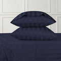 URBANHUT 800 Thread Count 100% Cotton Damask Full Size Sheets, 4 Piece Striped Full Size Bedsheets, Luxury Hotel Sheets Sateen Weave - Better Than Egyptian, 16" Elasticized Deep Pocket- Navy Blue