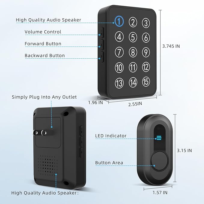 Wireless Caregiver Pager - 500ft Range Nurse Call System with LED Display, 15 Waterproof Call Buttons & 1 Receiver for Elderly, Patients, Disabled at Home, Hospital, Clinic