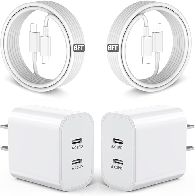 iPhone 17 16 15 Charger,USB C Charger Fast Charging,2Pack Dual Port Fast Wall Chargers Block with 6FT USB C Cable for iPhone 17 Pro Max/17 Pro/17/Air/16 Pro Max/16 Plus/16e/15/iPad Pro/Air/Mini/AirPod
