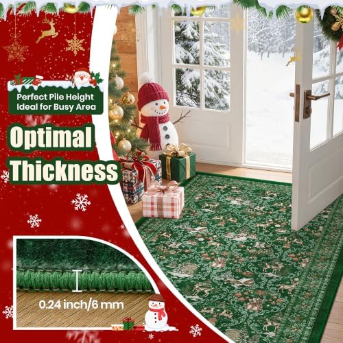 2x10 Christmas Runner Rug for Hallway,Washable Kitchen Rugs,Green - Image 6