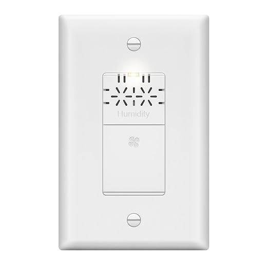 LIDER No Neutral Wire Required Humidity Sensor Switch, Automatic Humidity Detection, Air Circulator, Bathroom Fan Automated Control, Adjustable Timing, 1-Pole, UL Listed, White, Wall Plate Included
