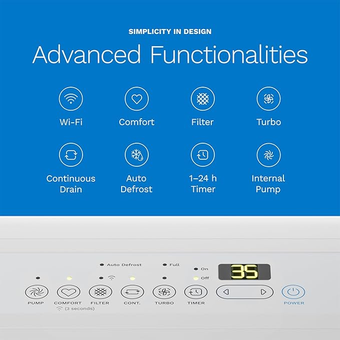 hOmeLabs Dehumidifier for Home, Office, Basements with Powerful Moisture Removal, Humidity Control, Auto Shut-off, Quiet Operation - 7,500 Sq Ft Wi-Fi with Pump (50 Pint MAX 120 Pint at 95°F, 90% RH)