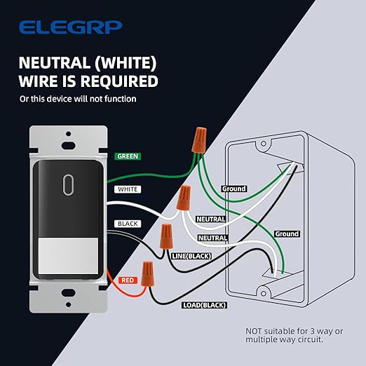 ELEGRP Matte Black Single Pole Occupancy Motion Sensor Light Switch, Need Neutral Wire, 120° Sensor Coverage PIR Infrared Motion Activated, for CFL/LED/MLV/INC/HAL/Fan, UL,2 Pack
