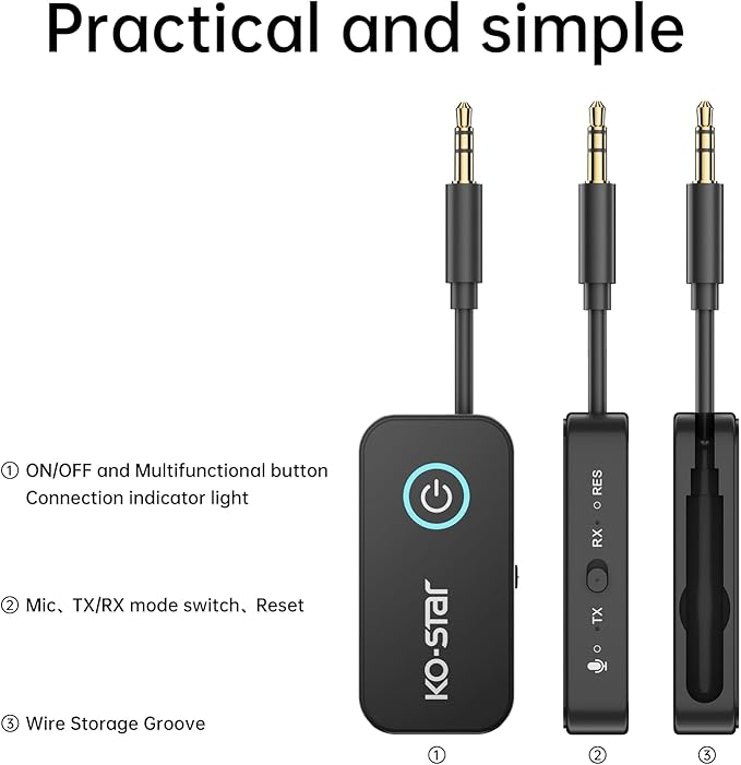 Bluetooth 5.4 Transmitter & Receiver for Headphones | HD Audio | 3.5mm AUX Wireless Adapter for Airplane Travel, TV, Car, Gym & Home Stereo