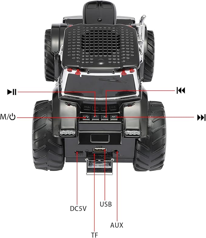 Tractor Head Bluetooth Speaker – unique Bluetooth car speaker with HD stereo, TWS pairing, LED party lights, portable wireless outdoor speaker, car model decoration, and a great gift for men(Black)