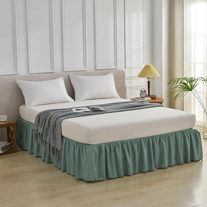 Bed Skirt Queen Size Ruffled Bed Skirt with Split Corners, Queen Bed Skirts 16 Inch Drop with Platform, 16'' Queen, Sage Green