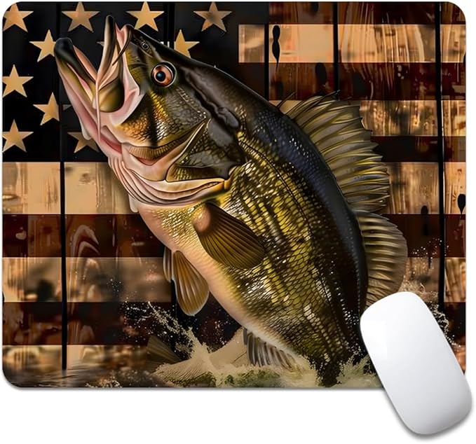 Wooden American Flag Fish Square Mouse pad, Texture, Waterproof, Anti Slip Rubber Base, Computer Mouse pad, Laptop Mouse pad