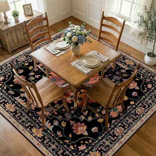 RELEANY Washable Area Rug, Square 8'x8', Black/Colorful - Image 2