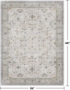 Boho Large 3x4 Bathroom Rug - Washable Low Pile Non-Slip Area Rugs for Entryway, Kitchen, Bedroom Beside Bed, Modern Vintage Neutral Light Gray & Sage Geometric Floral Decor - Image 2