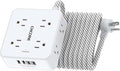 Surge Protector Power Strip - CHCORE 15Ft Braided Extension Cord with 8 Outlets with 4 USB (2 USB C) Charging Ports, Flat Plug Multi Plug Outlet Extender Charging Station for Home Office, ETL, White