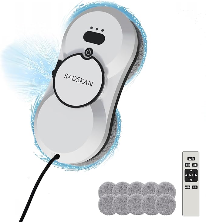 KADSKAN Window Cleaning Robot, Automatic Window Cleaner with Water Spray for Windows/Tiles/Class Door, Inside/Outside, 5600Pa Suction Power, 3.0 Path Planning, Remote Control