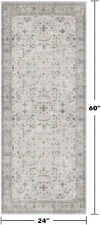 Hazo Haus Boho 2x5 Floral Bathroom Runner Rug - Washable Low Pile Runner Rugs for Laundry Room, Door Mat Indoor Entrance, Neutral Light Gray & Sage Geometric Decor & Stain Resistance - Image 2