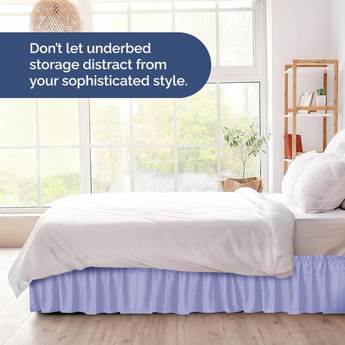 Wrap Around Dust Ruffle Bed Skirt - Lavender - Twin/Twin XL Size Beds with 24 Inch Drop - Easy Fit Elastic Strap - Adjustable Pleated Bedskirt w/Brushed Fabric Wrinkle Free - Women, Men, Kids & Teens