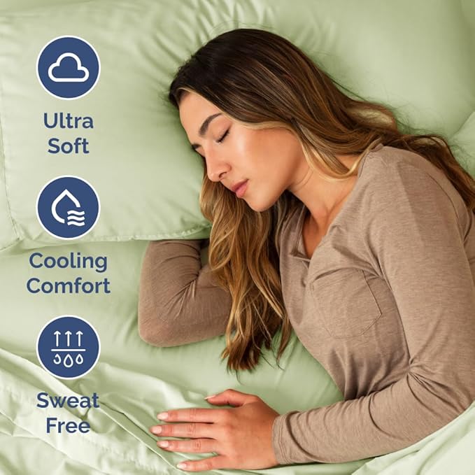 RV Short Queen Sheet Set 60 X 75 - 4 Piece RV Short Queen Bed Sheets - Soft, Breathable & Cooling - Designed for Bunks, Trailers & Campers - Fits 8” to 12" Mattress - Luxury Bedding - Light Sage Green