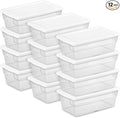 Sterilite 12-Pack 6 Quart Storage Boxes, Stackable Clear Plastic Bins with Snap-On Lids – Heavy-Duty Organizing Containers for Closet, Bathroom, and Office