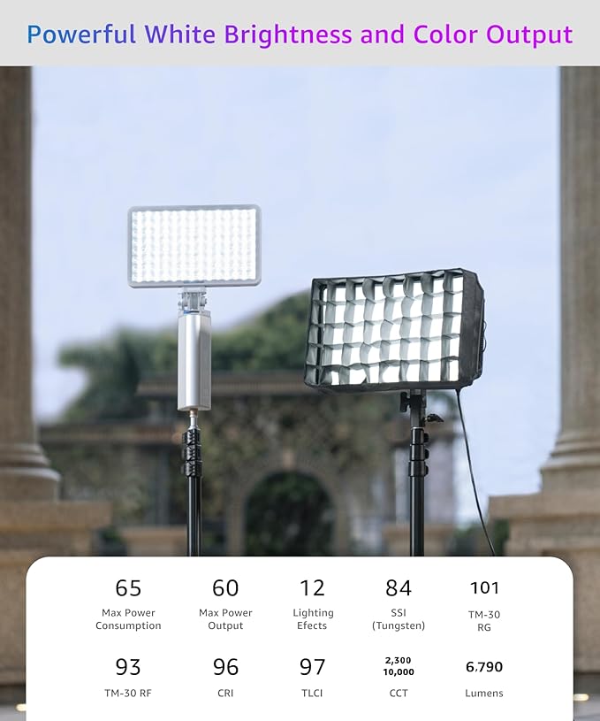 amaran Pano 60c Kit,Compact 60W RGBWW Full Color Panel Light,Support USB-C PD,CCT 2,300K-10,000K,12 Lighting Efects,APP Control w/Softbox Carrying Case Studio Light Photography Lighting (Charcoal)