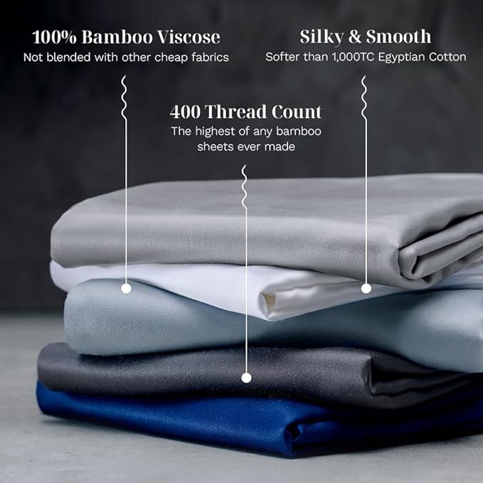 LUXOME 100% Rayon (Viscose) from Bamboo Pillowcase Set (King) | 400 Thread Count | Moisture-Wicking | Envelope Closure | Surf