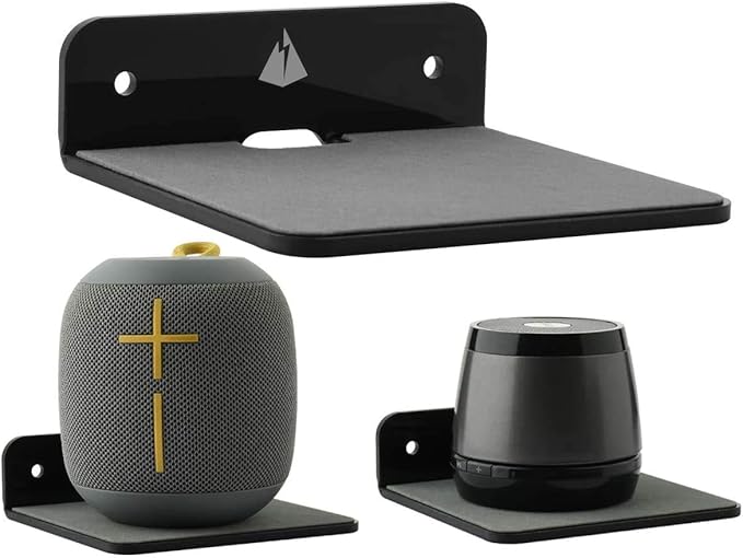 TXEsign Small Floating Shelves Speaker Shelves-2 Pack Wall Shelves Speaker Mount for Speaker Webcam Display Shelf Acrylic Shelves 4.25 x 4 inche(Black, Small)