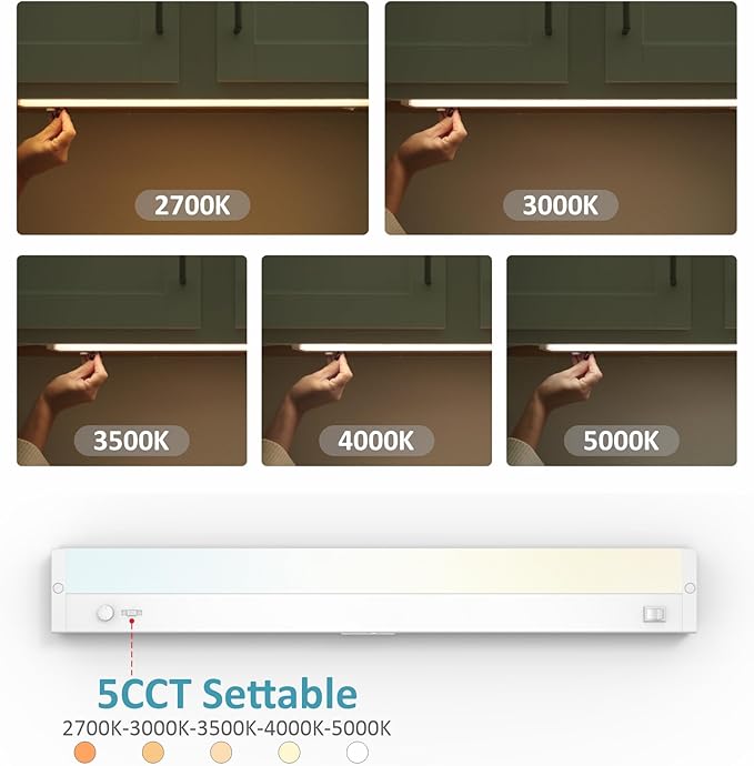 Leetdud Under Cabinet Lighting Plug in or Hardwired Built-in Dimmer, 32 Inch 16W, 5CCT 2700/3000/3500/4000/5000K, Linkable Counter Lights for Kitchen, ETL Dimmable LED Light Fixture, White