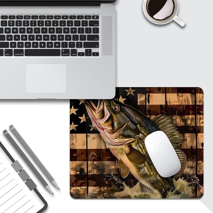 Wooden American Flag Fish Square Mouse pad, Texture, Waterproof, Anti Slip Rubber Base, Computer Mouse pad, Laptop Mouse pad