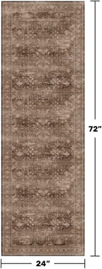 Brown Boho Washable 2x6 Runner Rugs for Hallway Kitchen Bedroom Beside Laundry Room Bathroom Rug, Pet & Kids Friendly, Non Slip Low Pile Stain Resistant Soft Faux Wool Long 24 x 72 Floor Carpet - Image 2