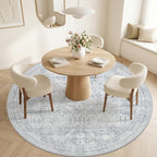 Round Area Rug Living Room: 8ft Neutral Washable Carpet Rug Gray - Image 2