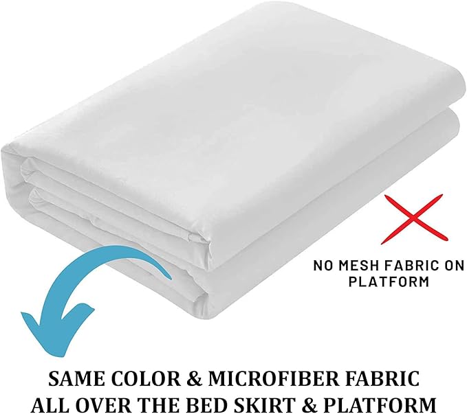 SKY BEDDINGS - King Size Ruffled Bed Skirt with Split Corners - 24 Inch Drop Dust Ruffle Bed Skirt with Platform Three Sided Coverage - 100% Microfiber, White