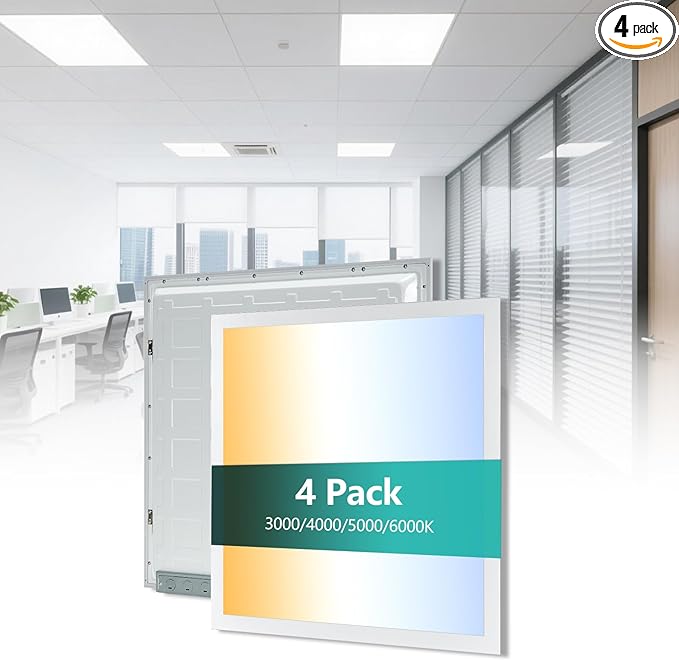 VocgoUU 2x2 LED Flat Panel Light, 4 Pack, Selectable 30W/40W/50W, 3000K/4000K/5000K/6000K, 0-10V Dimmable, ETL Certified, 5500LM, Drop Ceiling Office Lighting