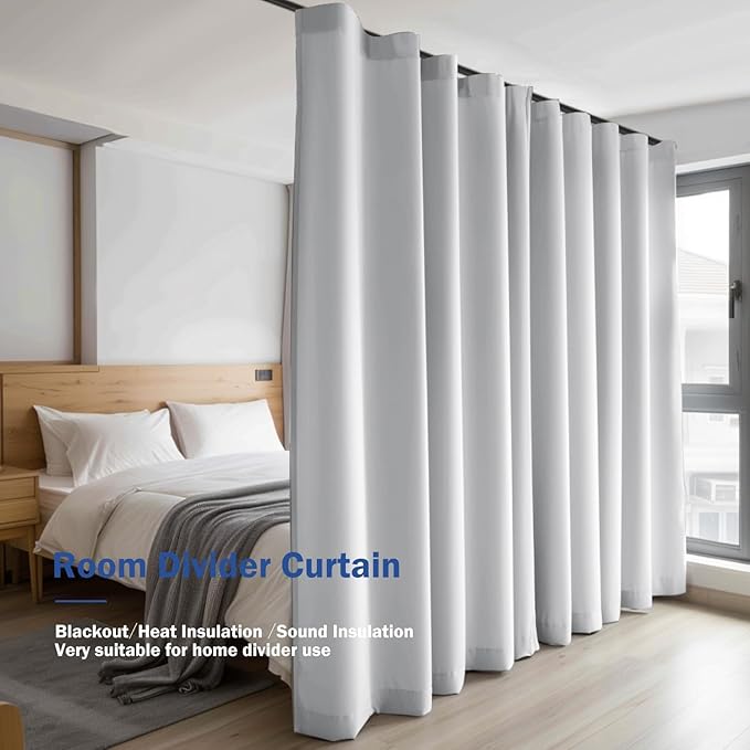 Room Divider Blackout Curtain Track Curtains Wall Dividers Panels Screen for Living Rooms Bedroom Office Privacy Partition Separation, W150 × L108 Inch,1 Panel, White