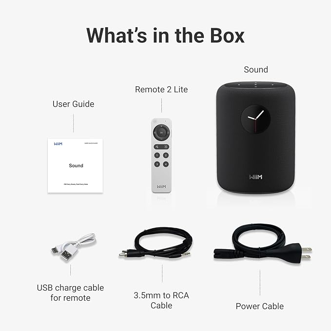 WiiM Sound Smart Speaker with 1.8″ Touch Display, Hi‑Res 24‑bit/192 kHz, AI RoomFit™ Room Correction, 100W Peak, Wi‑Fi 6E/Bluetooth 5.3, Multi‑Room & Stereo Pairing, Remote Included, Black