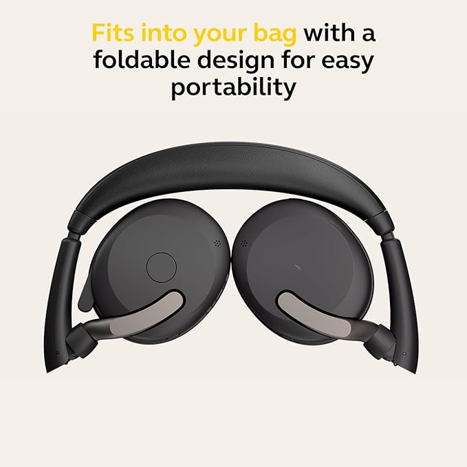 Jabra Evolve2 65 Flex Stereo Headset with Bluetooth, Wireless Charging Pad - Noise-Cancelling ClearVoice Technology & Hybrid Active Noise Cancellation - Works with Leading UC Platforms - Black