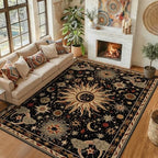 Vacuum-Friendly, 8x10 Washable Area Rug, Black Gold Beige Red by meejou