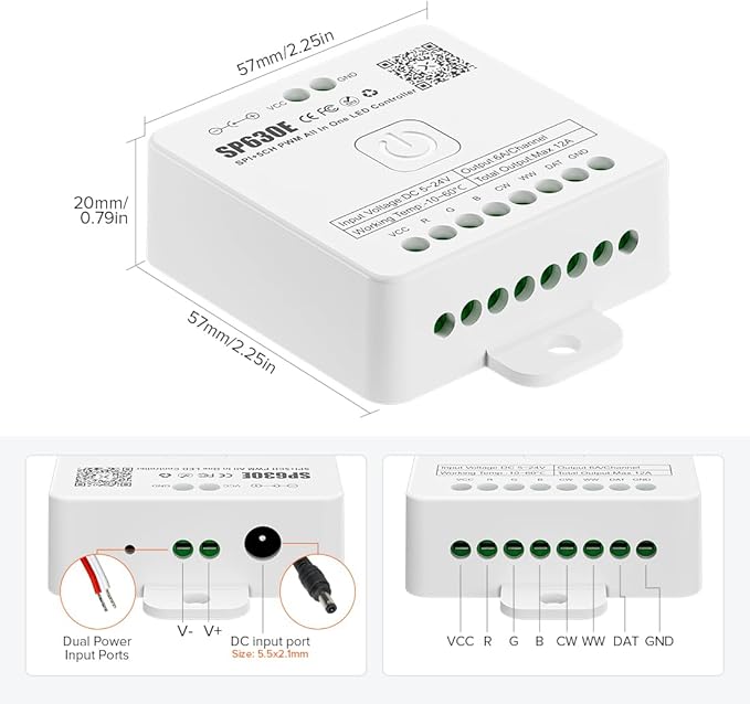 BTF-LIGHTING SP630E Bluetooth Controllers 4 Zones 2.4GHz Dimming RF RB1 Remote Kit Support FCOB COB SMD PWM or SPI Single Color LED Strip WS2811 IC etc DC5V DC12V DC24V