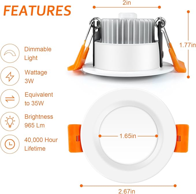 inShareplus 2 Inch LED Recessed Lighting, Downlight Dimmable 3W (35W Equivalent), 5000K Daylight White, CRI80, Recessed Light Fixtures with LED Driver (10 Pack)