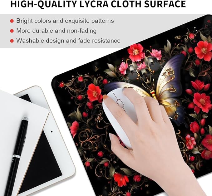Black Butterfly Square Mouse pad, Texture, Waterproof, Anti Slip Rubber Base, Computer Mouse pad, Laptop Mouse pad