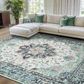 RELEANY Washable Area Rug, 7'x10', Beige/Carbon Grey/Orange by RELEANY