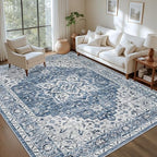 9x12 Area Rugs Living Room: Washable Vintage Rug for Bedroom Blue - Image 3