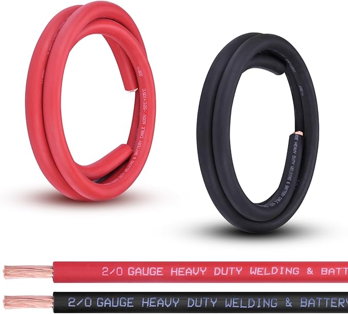 Shirbly 2/0 Gauge Battery Cable, 5FT Red + 5FT Black 2/0 AWG Pure Copper Wire Welding Cable, for Automotive, Battery, Solar and Generator, Standard USA OFC Wire
